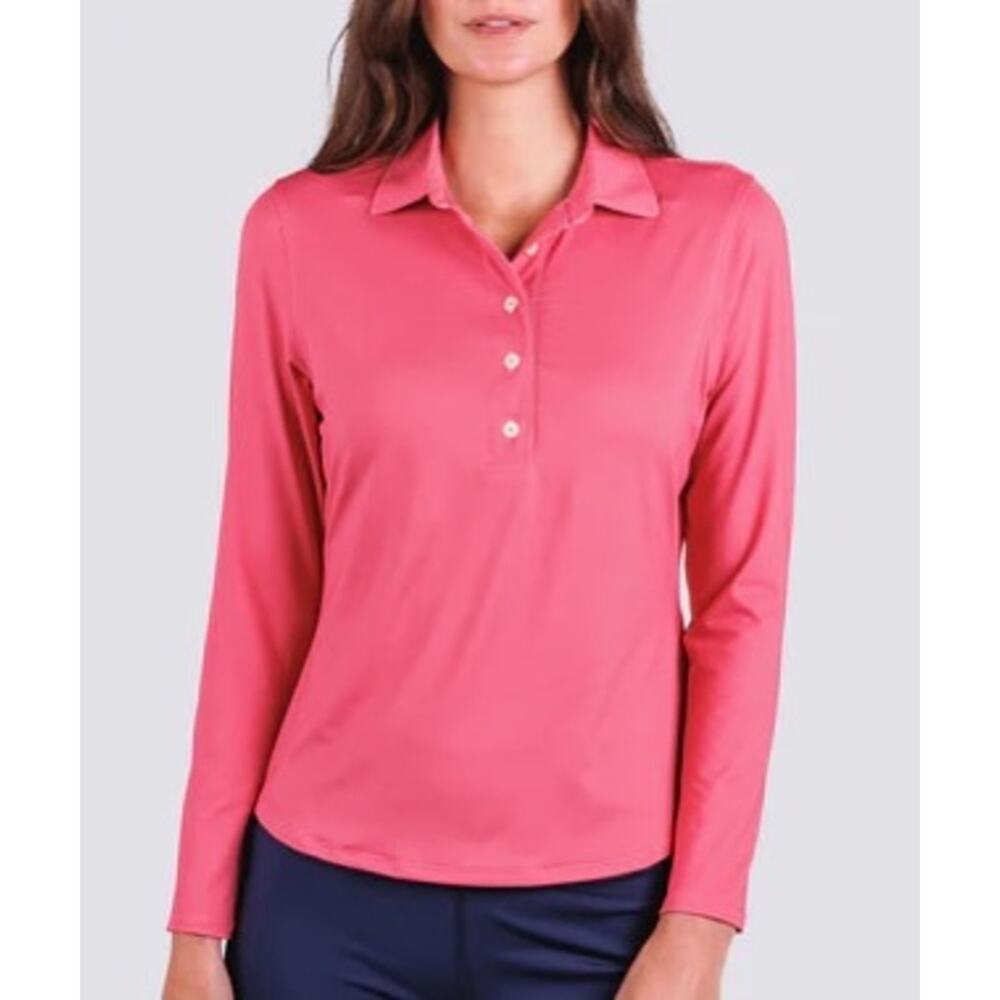 Turtleson Women's Edie Long Sleeve Performance Polo Dahlia/Retro Pink Sz Small